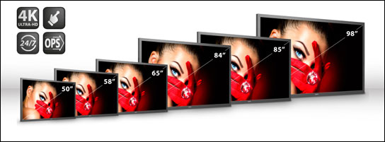 Jetzt bei eyevis: Sechs 4K-LCD-Monitore von 50 bis 98 Zoll.