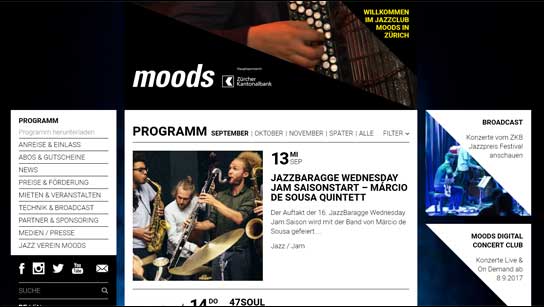 Von der Homepage zum gestreamten Konzert ist es nur ein Klick "im" Moods.