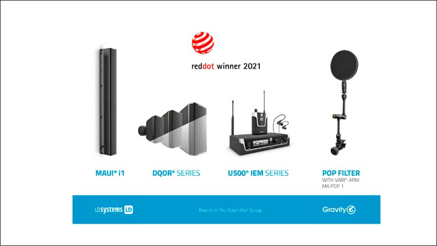 Auch 2021 wird die Adam Hall Group für ihre attraktiven Produkte ausgezeichnet mit mehreren Red Dot Awards.