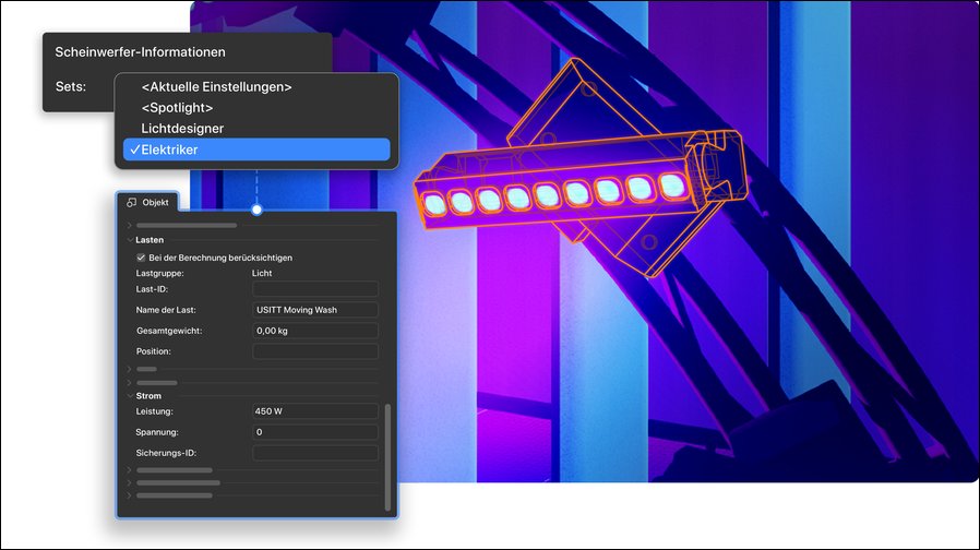 Schnelle Anpassung von Scheinwerfern in Vectorworks 2027 (© Vectorworks)