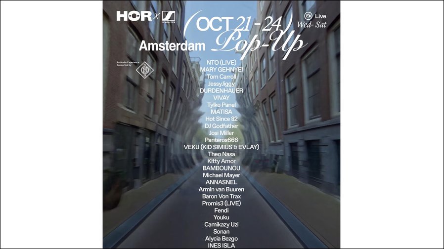 Vier Tage mit Live-Streams, DJ-Sets, Workshops, Podiumsdiskussionen und immersiven Audioerlebnissen im „Amsterdam Livingroom" – das bieten HÖR, Sennheiser und Neumann während der ADE 2026 (Grafik: Sennheiser)